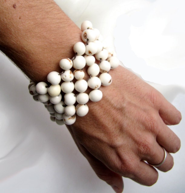 Chunky Beige bracelet, Beaded Cuff Bracelet, Acai berry bracelet, eco wedding bracelet, Mexican Wedding Bracelet