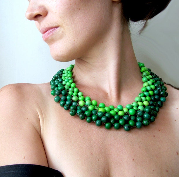 Emerald Green Statement Necklace, Mexican Necklace, Boho Necklace, Beaded Necklace, Ecofriendly jewelry, Acai Necklace