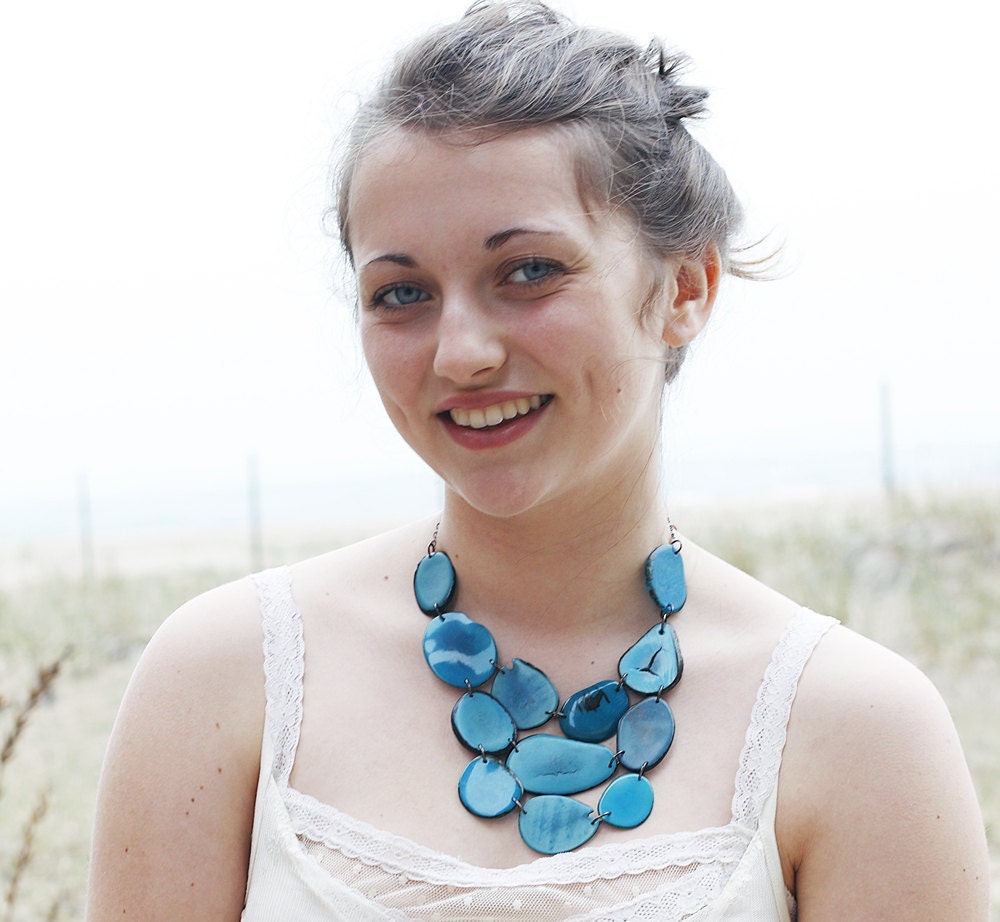 Turquoise Tagua Nut Bib Necklace