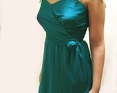 1970s NOS cocktail Halter Dress spaghetti straps Wrap, Sash and Rose by Night Visions, California.  Teal Blue.Floral Size M Bust  34. VFG