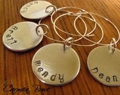 Set of 4 custom hand stamped drink-wine identifiers by Carmen Bowe