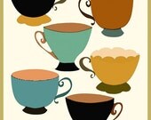 6 Warm Teacups 8x10 Print