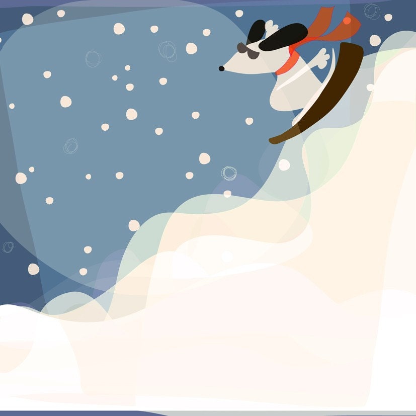 Art Print, Downhill Dog Skiing 8x10 - augustwren