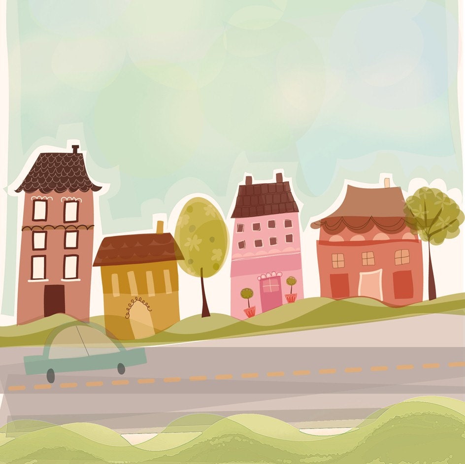 Art Print Children's Row of Houses