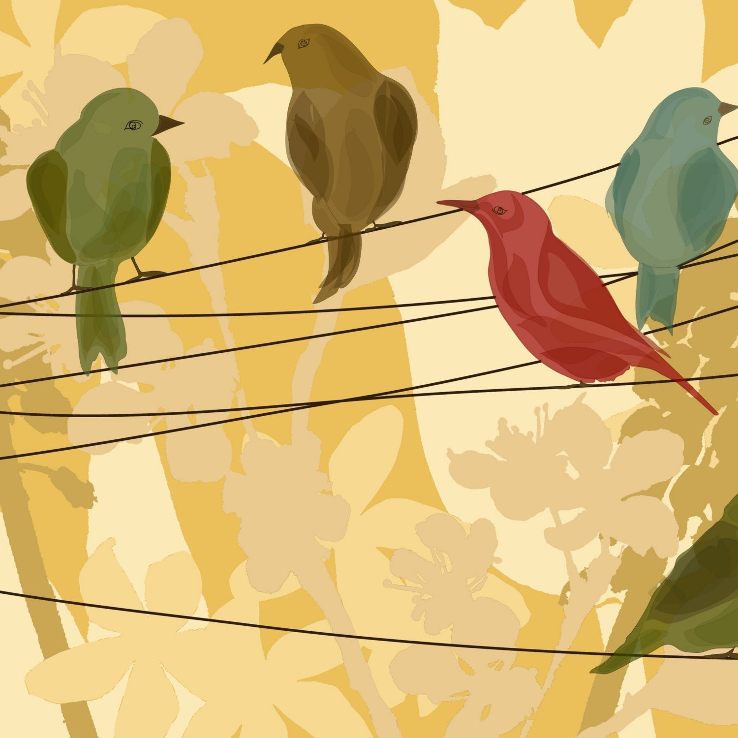 Art Print Birds looking over Garden 8x10
