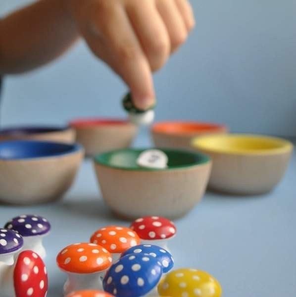 Montessori Educational Toy - Wooden Toy, The Original Rainbow Sorting Mushroom, Waldorff Play