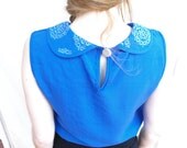 Royal blue peter pan embroidery collar cotton blouse small