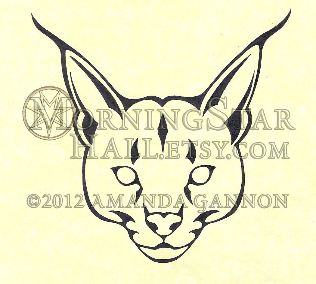 Tribal Caracal tattoo flash style ink illustration