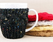 Black Fleck Hand Knit Coffee Mug Cozy Coaster