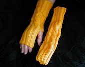 Handknit Fingerless Gloves, Spring weather mitts, Texting Fingerless Gloves or Cell Phone Gloves, Cable Pattern 1 Sz, Vegan