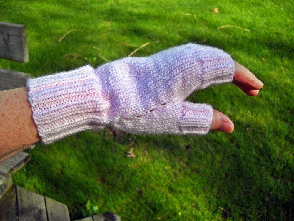 Fingerless Gloves with Thumb, Handknit Soft Pink, Lightweight, Seamless, Vegan, Tweens n Ladies Sm/Med Glovese without fingers
