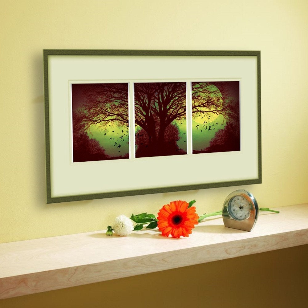vintage style triptych mixed media canvas  TREE OF LIFE -   Handmade Wall Decor giclee large print