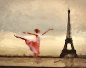 Ballerina art decor poster Vintage  artwork  Paris Decor   canvas - ivory  sepia . romance  france eiffel  Extra Large Poster large print