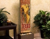 Usa cities and states  Vintage sign on cotton canvas with a vintage map on the center NO2 by artistico Handmade Wall typography print