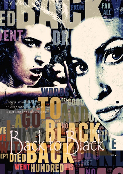 Amy Winehouse Poster  Art print   wall  decor vintage    typography Back to Black giclee large print
