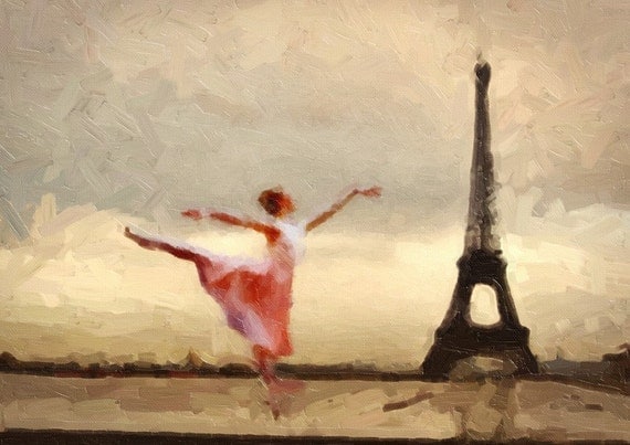 Ballerina art decor poster Vintage  artwork  Paris Decor   canvas - ivory  sepia . romance  france eiffel  Extra Large Poster large print