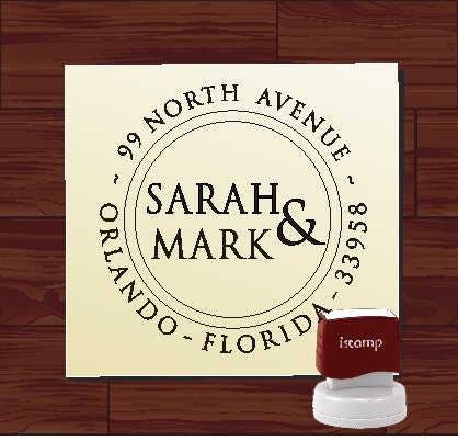 Custom Personalized ROUND SELF INKING Return Address Rubber Stamp - style 1294 - cute wedding or christmas gift