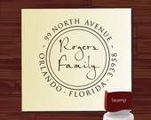 Elegant Script Custom Rubber Stamp - Round SELF INKING Return Address Wedding Stationery Family Stamper - Style 9013C
