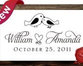 Custom  rubber stamp address  or save the date  - wood handle -  love birds - personalized wedding  gift -  HS 1305