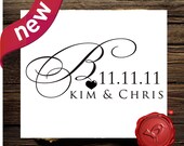 NEW design Custom  Personalized monogram  wood handle mounted  save the date rubber stamp with your initial / monogram    - style 7023
