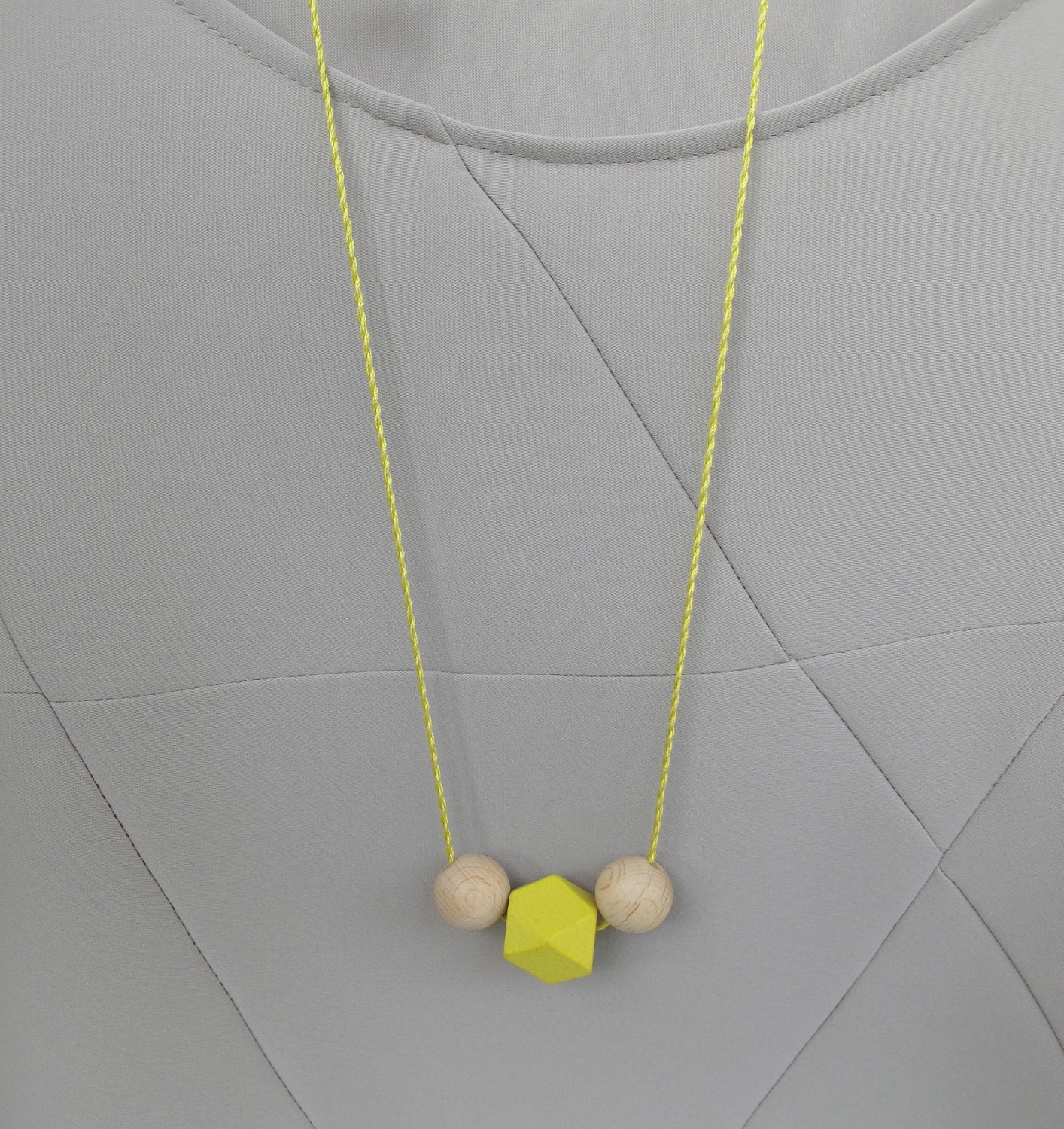 geometric necklace with faceted wooden neon beads silk string