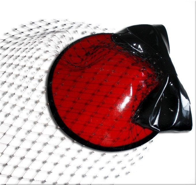 PVC Red and Black millinery netting fascinator hat