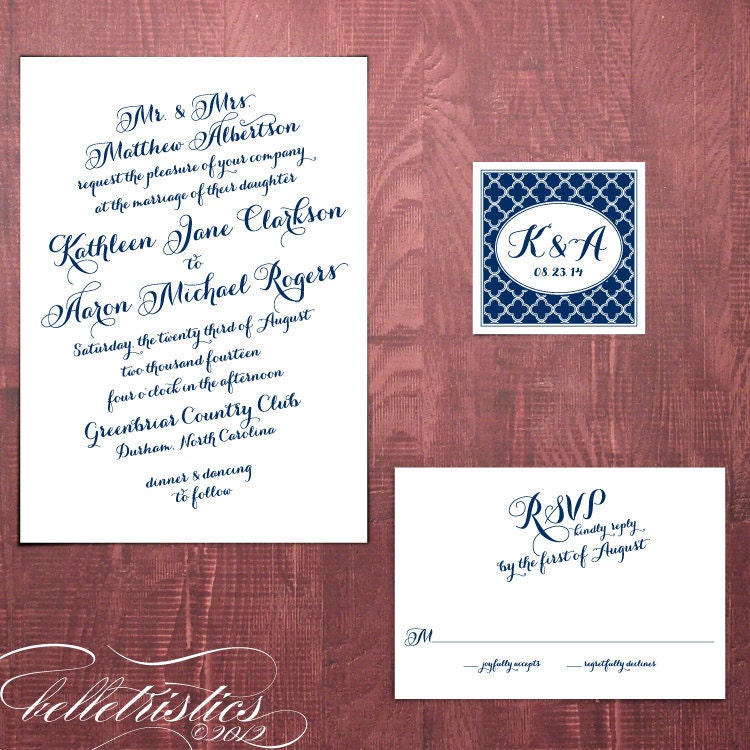 Calligraphy Script DIY Invite - Quatrefoil Printable Wedding Invitation Set - Merriment