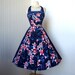 vintage 1950's dress ...classic KAMEHAMEHA blue hawaiian print convertible halter full circle skirt pin-up dress