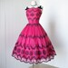 vintage 1950's dress ...exquisite FUSCIA CHIFFON with black flocked floral glitter scalloped full skirt pin-up cocktail dress