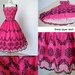 vintage 1950's dress ...exquisite FUSCIA CHIFFON with black flocked floral glitter scalloped full skirt pin-up cocktail dress