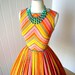 vintage 1960's dress ...tutti fruitti GAY GIBSON chevron sorbet cotton seersucker full skirt pin-up summer dress