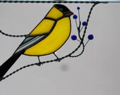 Finch bird / stained glass window corner/ bird