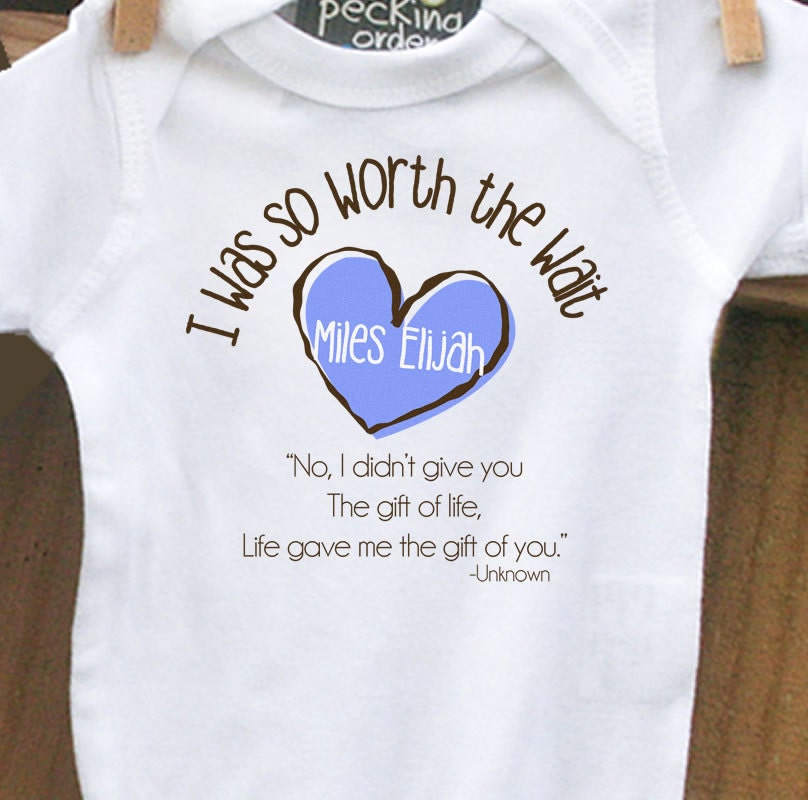 Childrens personalized onesie-I Was So Worth the Wait heart adoption quote onesie- adorable way to announce