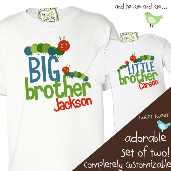 Big brother little brother shirts matching set  a very hungry caterpillar personalized sibling t-shirts TWO shirts