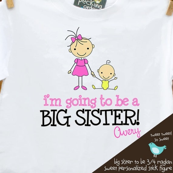 Big sister shirt- adorable big sister to be STICK FIGURE announcement PLAIN tshirt