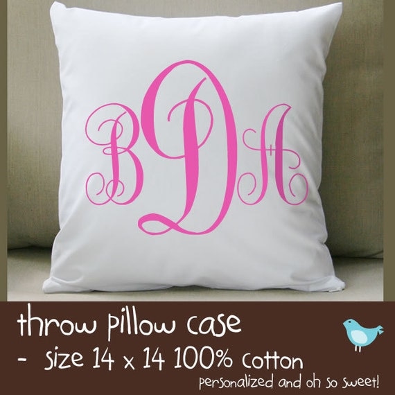 Custom girls monogram throw pillow and pillowcase made to match bedroom colors