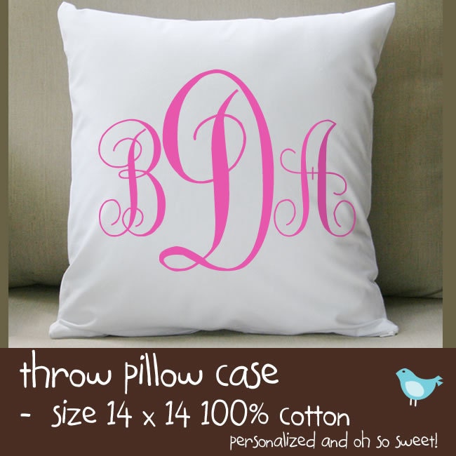 Custom girls monogram throw pillow and pillowcase made to match bedroom colors