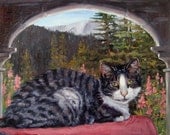 Kitty On High, CUSTOM Pet Portrait Oil Painting by puci, 12x16"