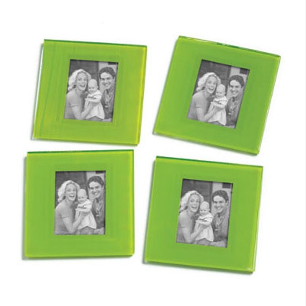 Glass Coaster Picture Frame Set of 4- Bright Green