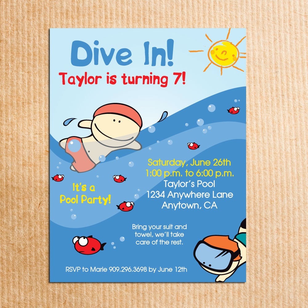 Swimming Pool  Birthday Party Invitation for Boy or Girl - Stationery by razzledazzledesign on Etsy