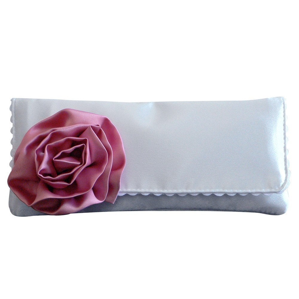 Ivory and pink satin Georgia clutch purse
