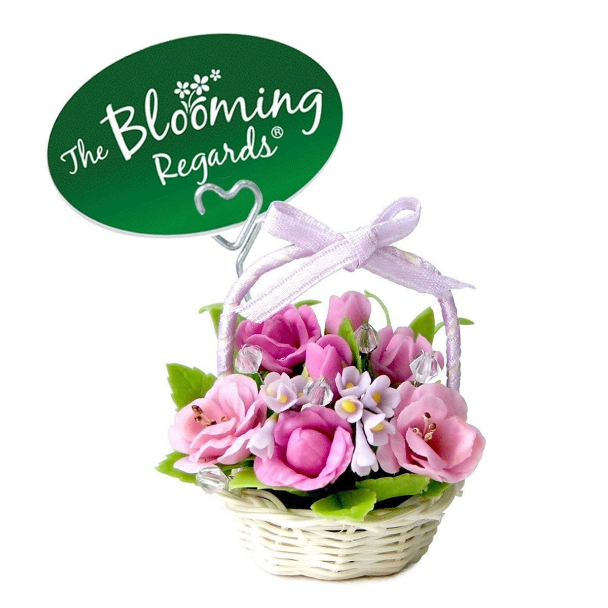 Miniature Polymer Clay Flowers Deep Pink and Soft Pink  Roses in Basket