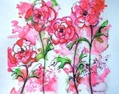 Flower Original Watercolor Painting, Rununculus Wall Decor, Floral, Pink, Coral - 10x10