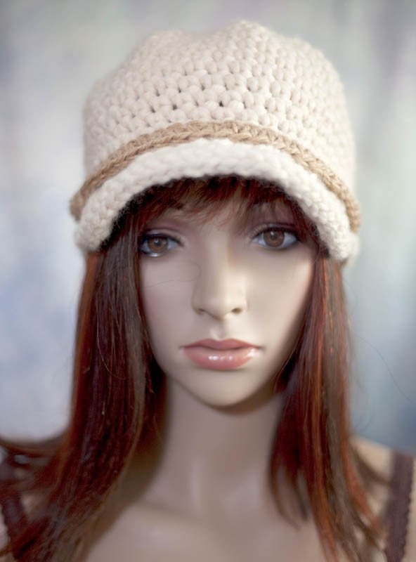 Hat - Cream Colored with Brim Tan Strap and Buckle