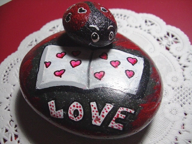 Book of Love River Rock with Lady Love Bug