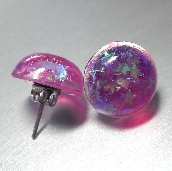 Resin Star Earrings Micro Dots - Purple Stars earrings