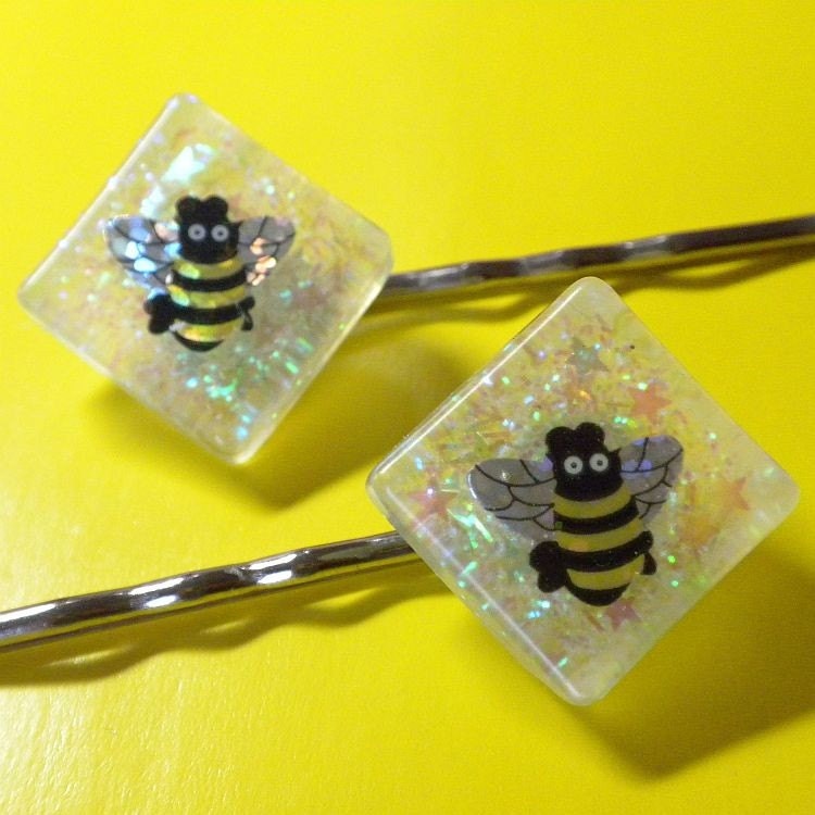 Bumble Bee Bobby Pins - resin bobby pins