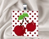Cherries-Glass Tile Pendant Charm
