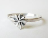 Lucky 4-Leaf Clover Stacker Ring - Sterling Silver