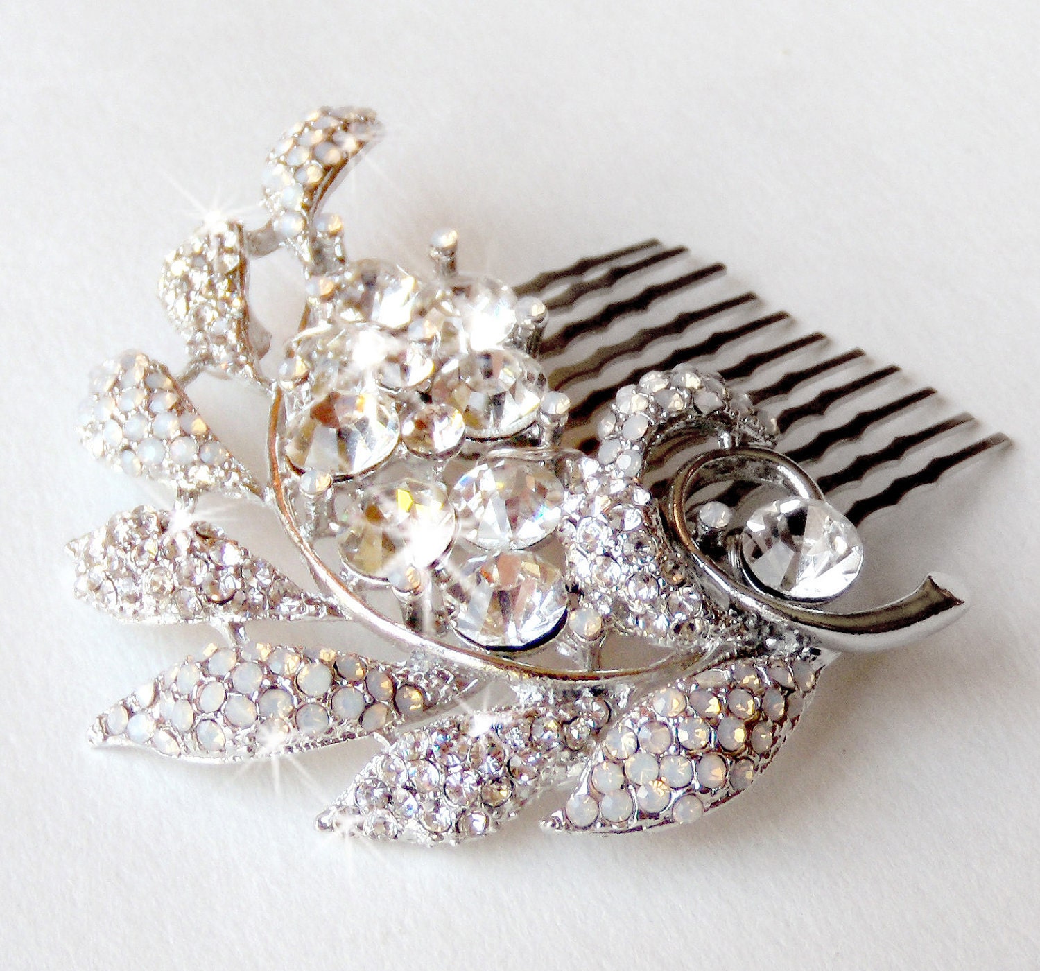 Crystal Hair Comb - Rhinestone Leaf Vine - Vintage Style Hair Piece - Outdoor Forest Wedding Hair Comb